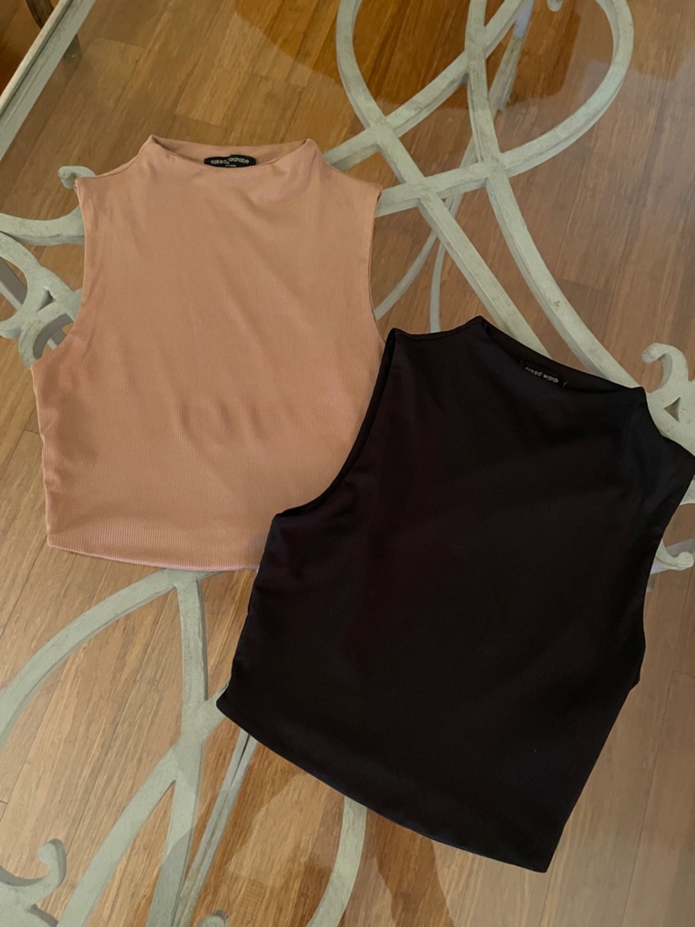 naked wardrobe Ribbed Sleeveless Mock Neck Tank - Black & Dusty Pink